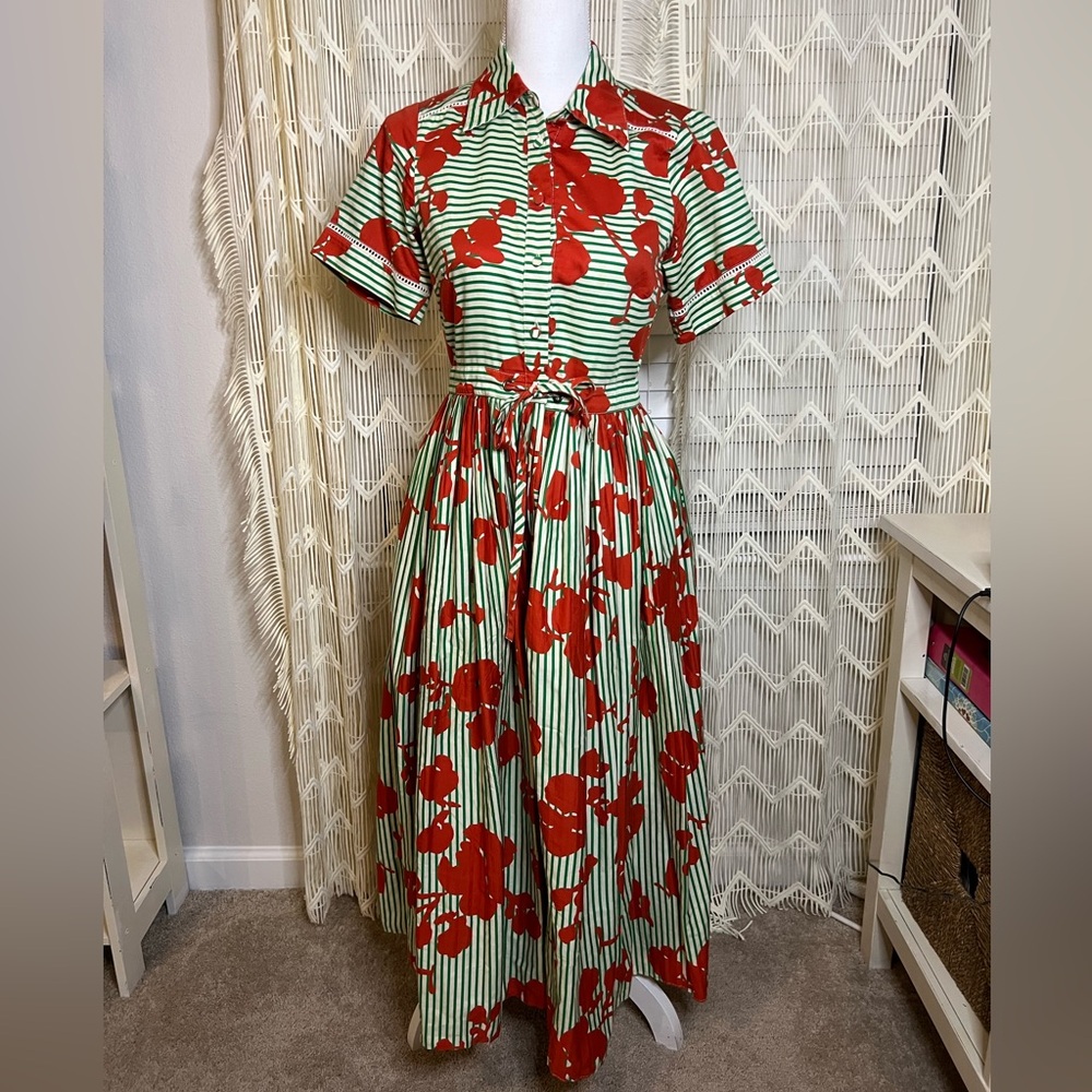 Hunter Bell Green and Red Floral Dress